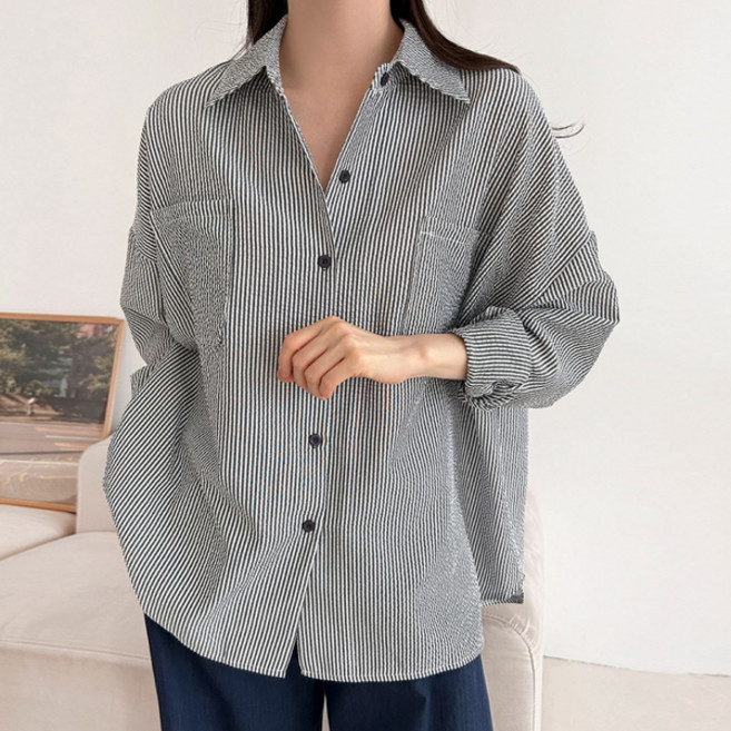 봉봉스토리 더캐시 줄지 임산부 셔츠 남방