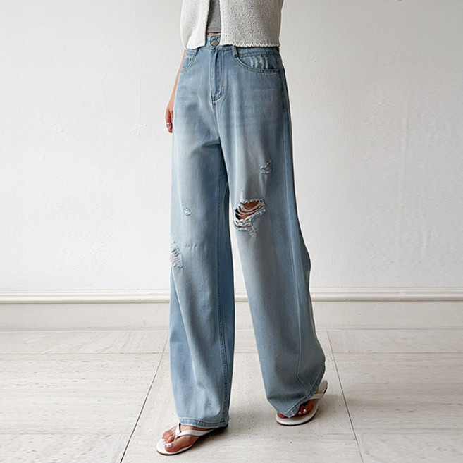 시크폭스 여성용 디스트로이드 텐셀 세미 와이드 데님팬츠 52DP450