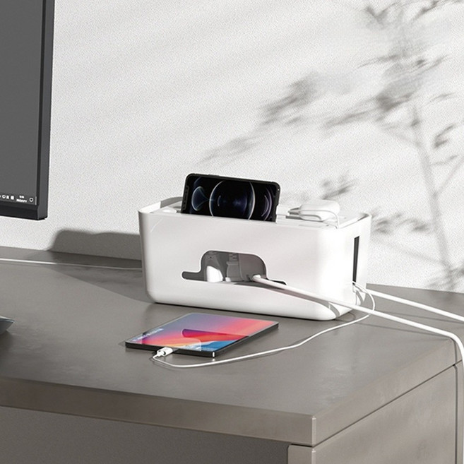 멀티탭 공유기 전선 정리 수납 박스, 흰색, 1개