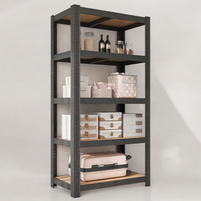 비마이엑스 튼튼 간단 조립식 철제 앵글 선반, 블랙, 5단