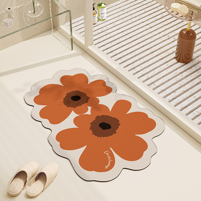 르홈 빨아쓰는 미끄럼방지 플라워 규조토발매트 40 x 60 cm, F, 1개