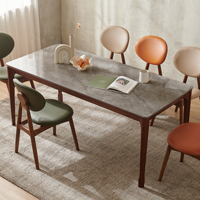 잉글랜더 휴이 통세라믹 고무나무 원목 식탁 방문설치, 상판(그레이), 프레임(월넛), 6인용