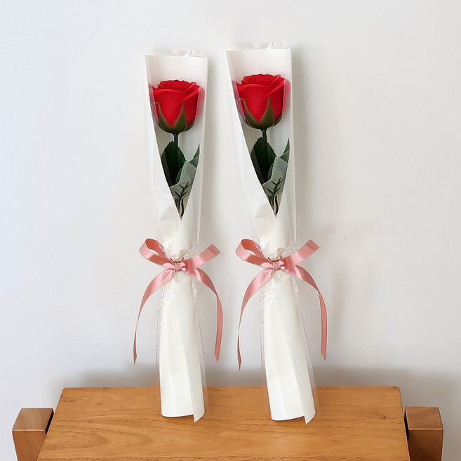 아스파시아 플르 장미 메시지 비누꽃 한송이 꽃다발 졸업 축하해 수고했어, 레드, 2개