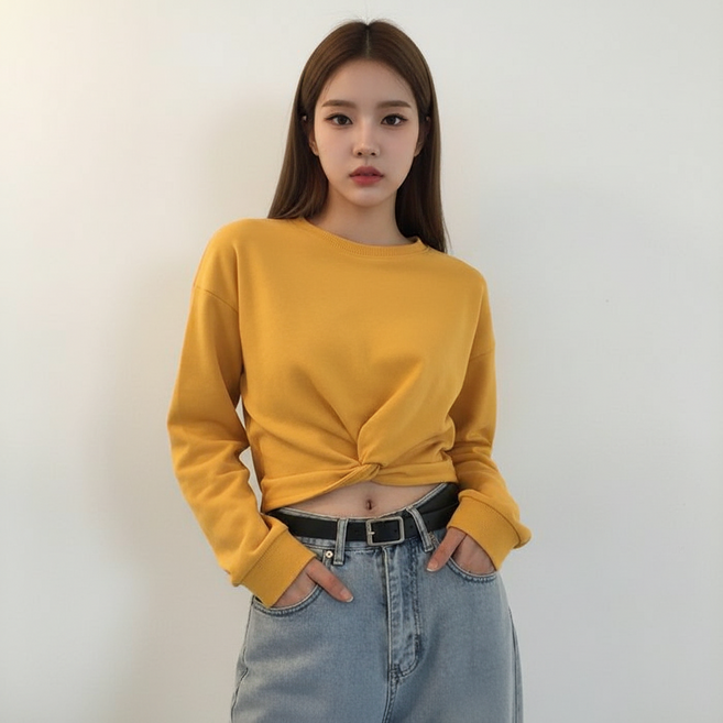 Marketpia 女款扭結短版長袖大學T