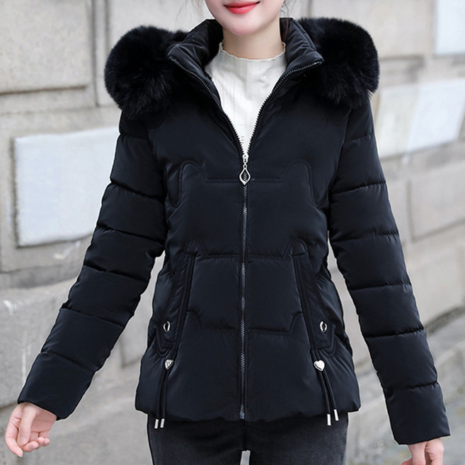 Banya Story 女款中長版刷毛鋪棉人造毛皮連帽修身冬季夾克 PP206