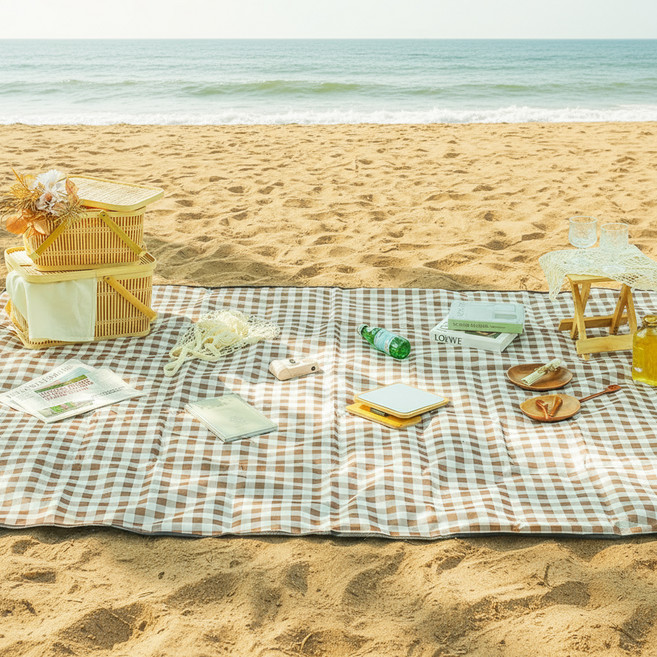 LUAZ 多用途戶外露營野餐雙面防水野餐墊, 摩卡棕