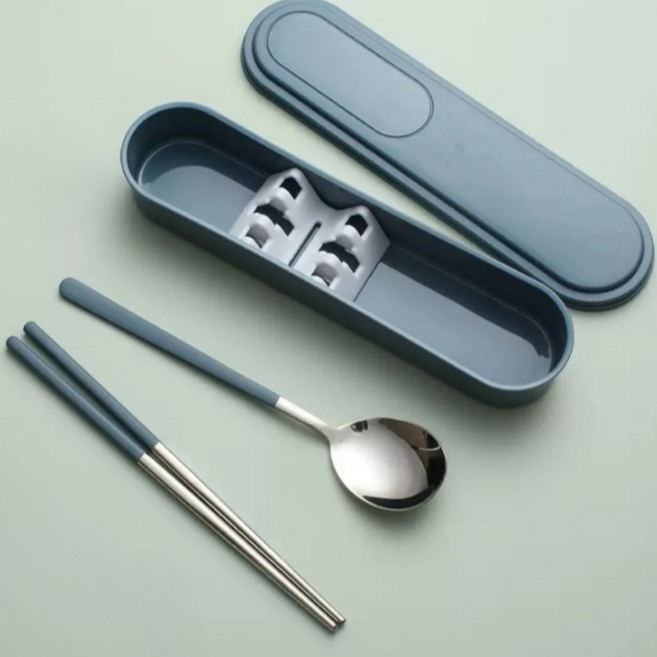 미니모 무소음 휴대용 도시락 수저 세트, 블루스카이, 숟가락 + 젓가락 + 수저케이스, 2세트