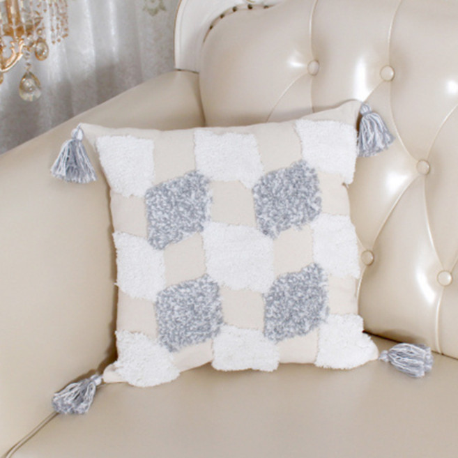 기하학 패턴 자수 태슬 소파 쿠션 커버