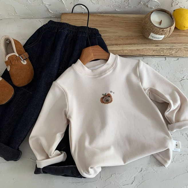 이유몽 아동용 슬림핏 라운드넥 캐릭터 자수 긴팔 맨투맨 티셔츠 E5W105