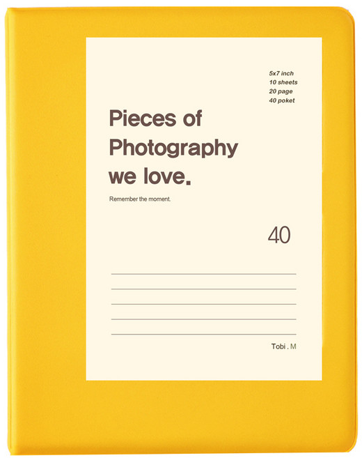 문구백서 비비드 5x7 포켓식 포토앨범, 옐로우(백색내지), 40매