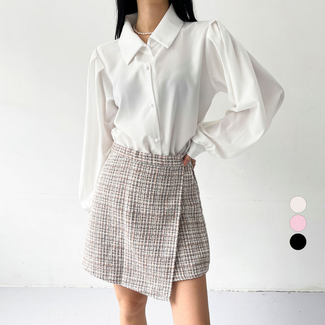 플랜데이 여성용 트위드 A라인 미니 랩스커트