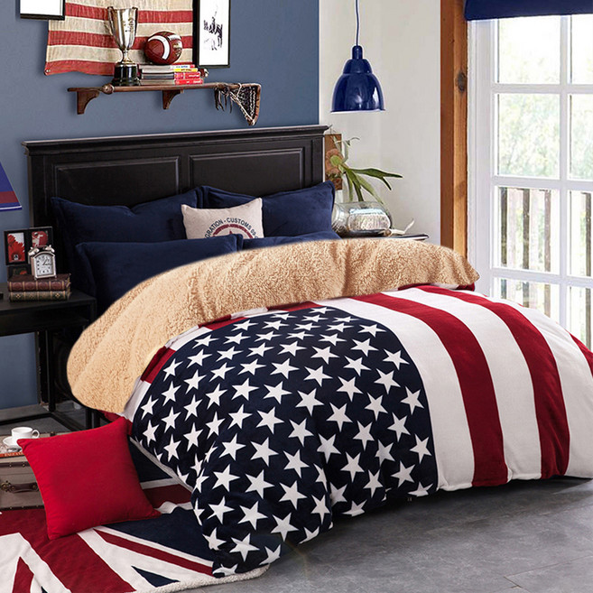 J-bedtime 床寢時光 抗寒保暖羊羔絨法蘭絨加厚暖暖被/冬被 UG4559M, 美式條紋