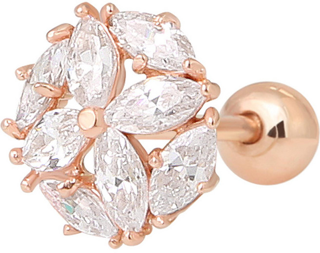 Lawool stone 女用 14K 金針 簡約日常 花朵鋯石 基本款 耳蝸/耳屏/軟骨 單邊耳骨釘 JK398 + 禮物盒