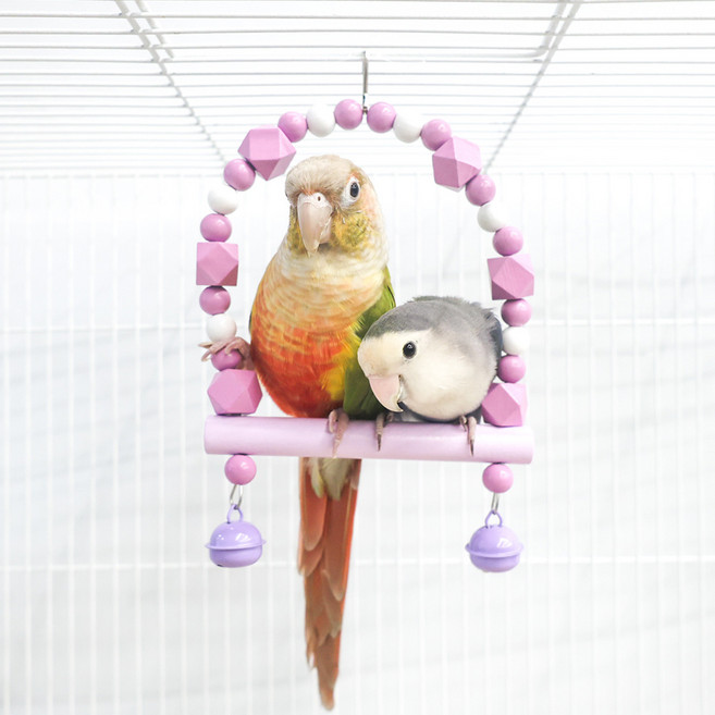 조류용 파스텔 비즈 그네, 퍼플, 1개