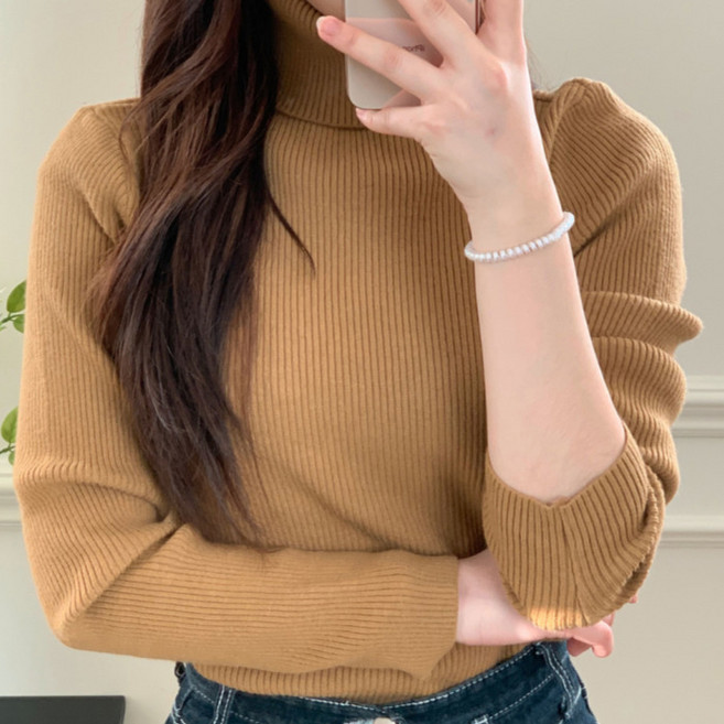 라라온 여성용 포근 비스코스 골지 목폴라 긴팔 니트 25TSP3147