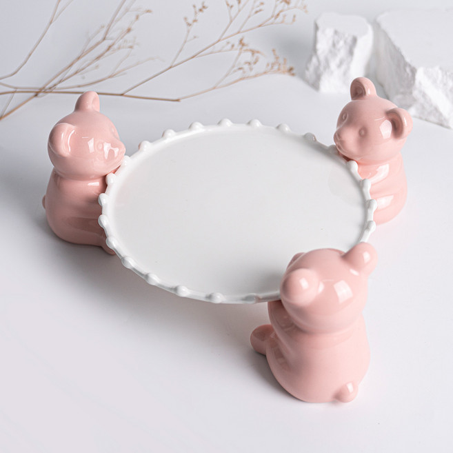 곰돌이 케이크 스탠드 받침 물방울 1호 + 곰돌이 3p 세트, 핑크, 1세트