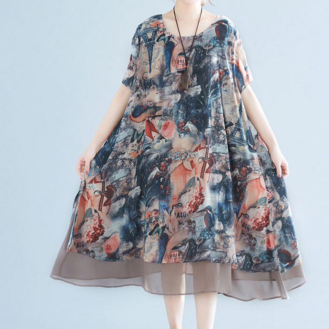 Atelic Mirage 雪紡夏季長版連身裙 10312 含大尺碼, 藍色城市