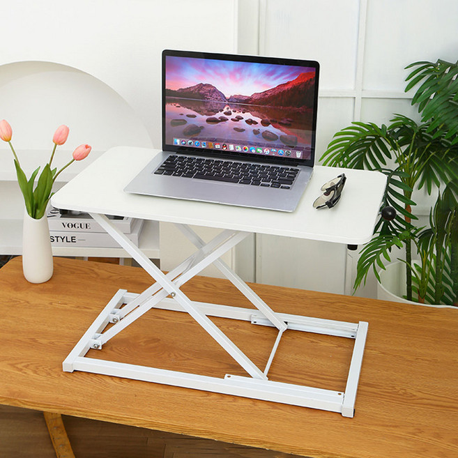 가구느낌 퓨 스탠딩 모션 높이조절 책상 600 x 340 mm, 화이트화이트