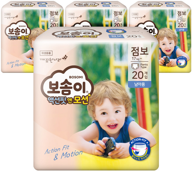 보솜이 액션핏앤모션 팬티형 기저귀 남아용, 점보형(2XL), 80매