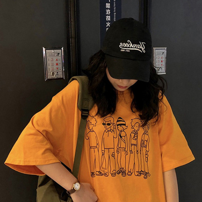 디멜디 여성용 오버핏 프린트 힙커버 박시라인 반팔 티셔츠