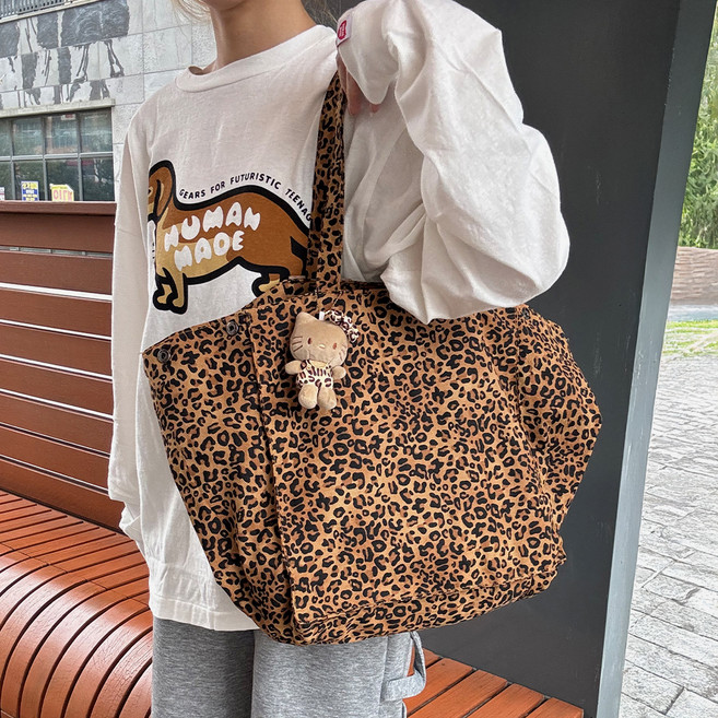 FROM HEAVEN 邊框圖案豹紋大容量單肩包 S501