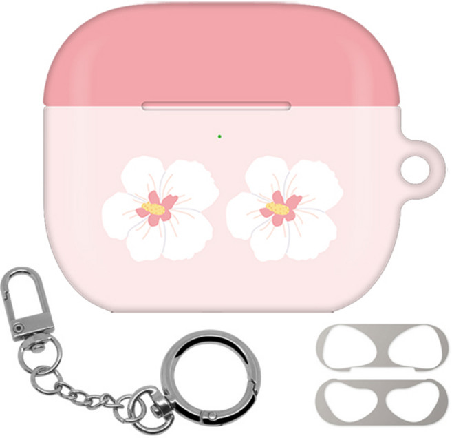 몬드몬드 에어팟 3세대 하드 케이스 + 철가루 방지 스티커 + 키링 세트, 빅플라워 무궁화, 1개