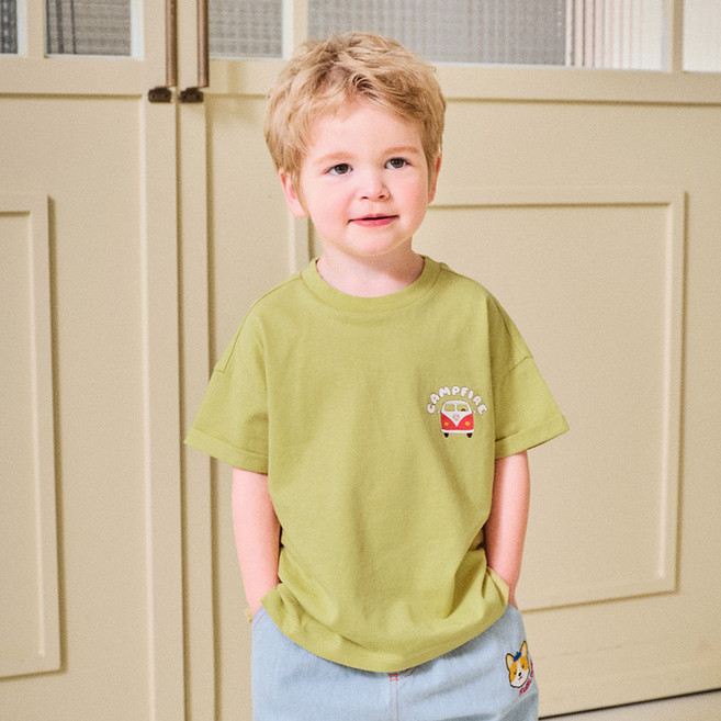 몰리멜리 아동용 렛츠 캠핑 롤업 반팔 티셔츠