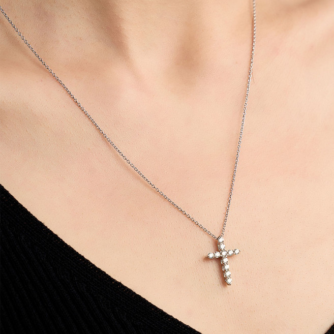 로이드 여성용 실버 루센트 십자가 롱넥 목걸이 + 쇼핑백