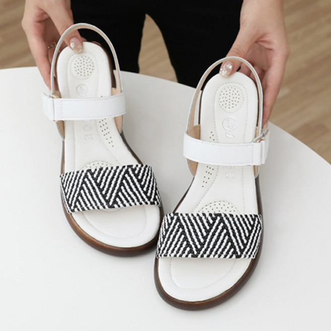 J SHOE 女款牛皮James厚底魔鬼氈繫帶涼鞋 6cm, 白色, 250