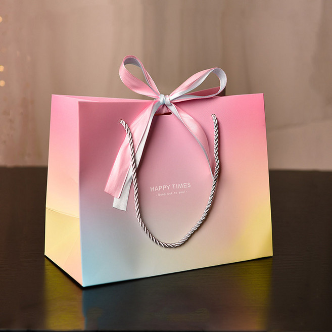 이홈베이킹 그라데이션 웨딩 답례품 선물 리본 종이 쇼핑백, 혼합색상, 10개