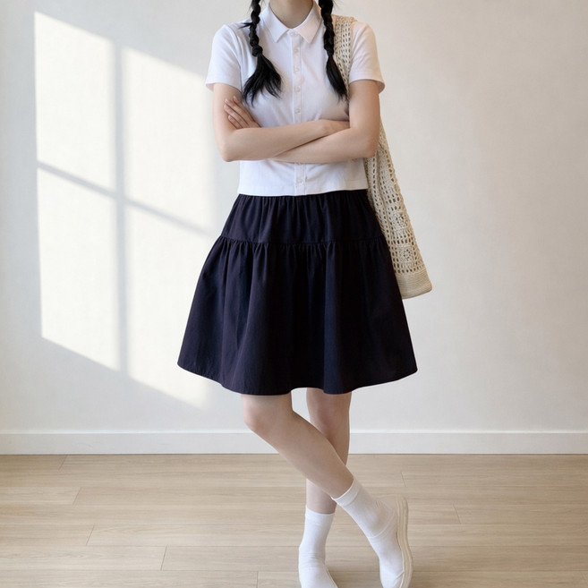 unheve 女款自然風鬆緊帶半身裙