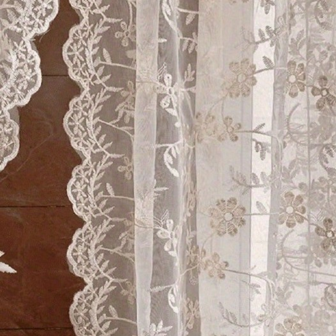 Mimisole 復古花朵刺繡蕾絲客廳臥室門簾 穿桿式窗簾, 象牙白