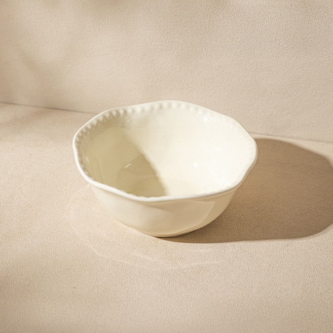 다파랑 파스텔 진주 테두리 도자기 요거트 시리얼볼 HJ1387, 화이트, 1개