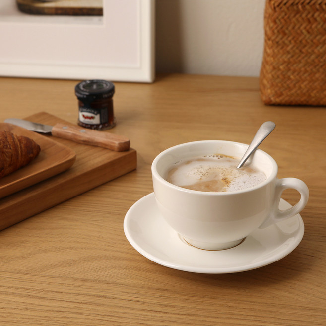 삼호유리 도자기 라떼 컵 + 받침 세트 SH CCE3, 화이트, 1세트
