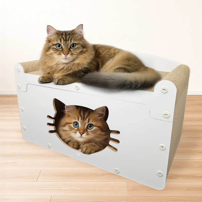 펫츠몬 고양이 오픈형 냥이 하우스 스크래쳐, 화이트, 1개