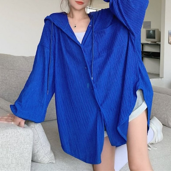 아이엠몽 여성용 카르타 후드 빅 루즈 오버핏 긴팔 가디건