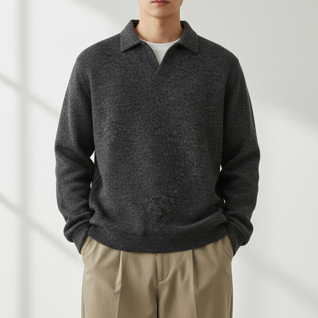 단군 남성용 컴포트 오버핏 보카시 오픈 카라 니트 LW_K039