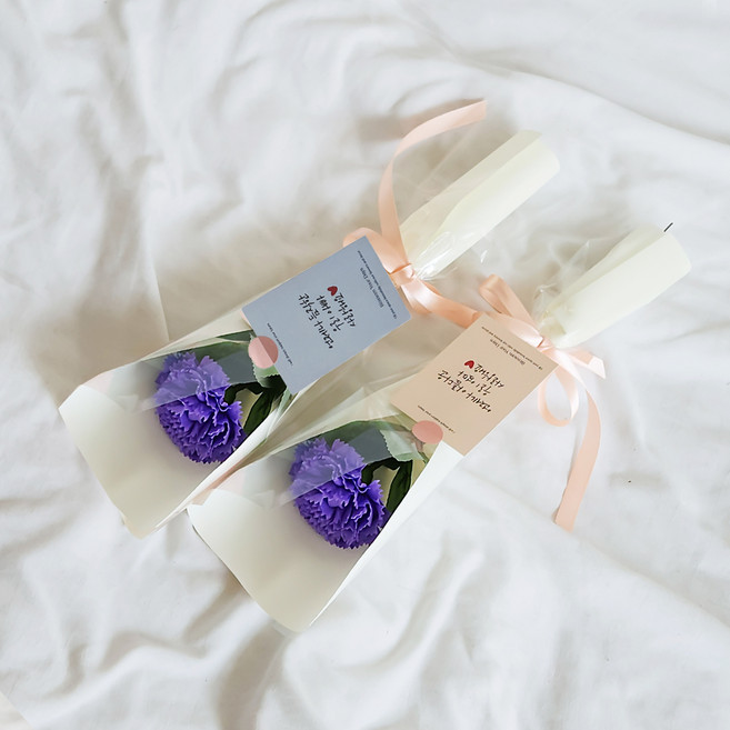 아스파시아 플르 카네이션 메시지 비누꽃 한송이 꽃다발 2종 세트, 퍼플(우리엄마 + 우리아빠), 1세트