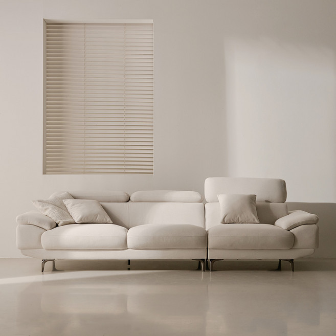 웰퍼니쳐 타엔 무빙헤드 코모도 패브릭 4인용 소파 + 쿠션 2p 세트 방문설치, 아이보리