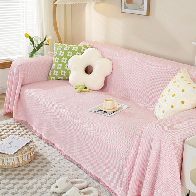 테이아 프렌치풍 타월감성 소파커버, 핑크, 1개