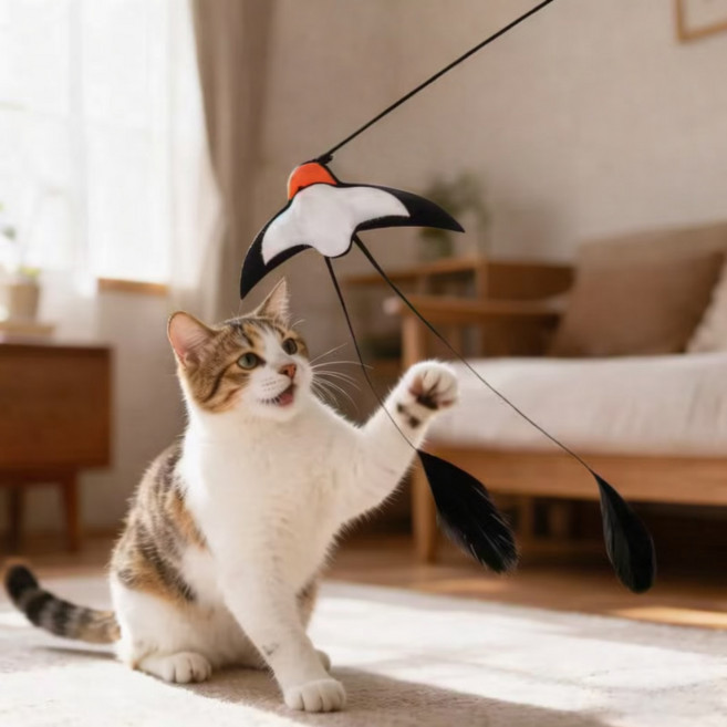 MAAH 고양이 스왈로우 새 낚싯대 + 리필 3p 세트, 1세트, 혼합색상