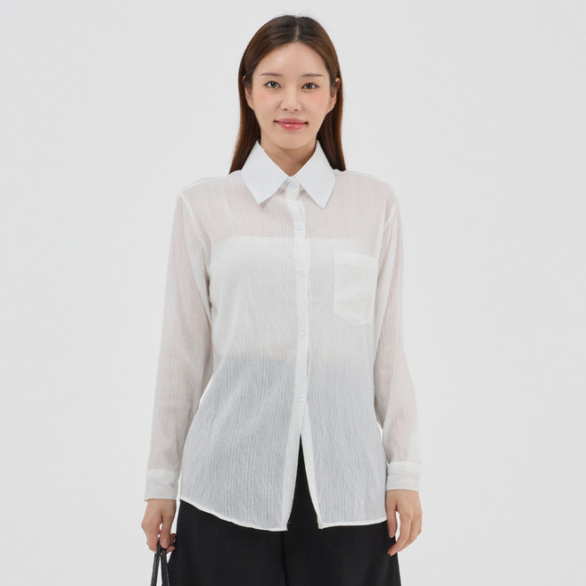 Elsso 女款透膚天絲皺褶罩袍式襯衫