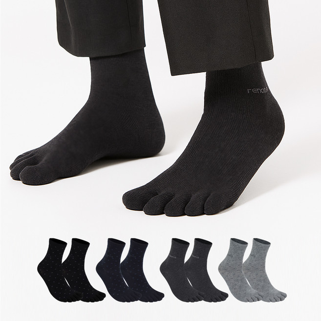 레노마 남성용 통풍 발가락 중목 양말 5켤레 세트