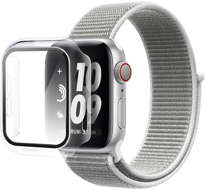 아이몰 애플워치 벨크로 루프 밴드 + 투명 프레임 케이스 42mm, 그레이 (밴드) + 투명 (케이스), 1개