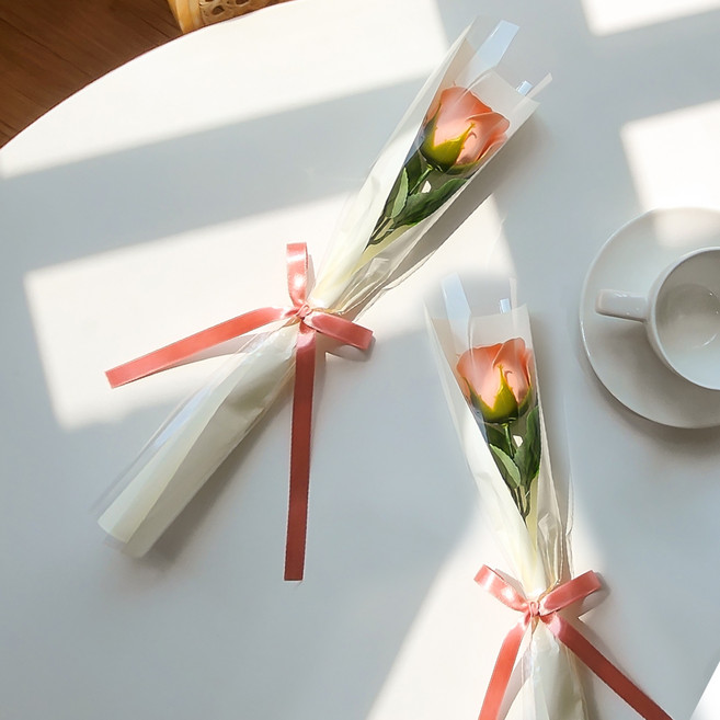 아스파시아 장미 메시지 비누꽃 한송이 꽃다발 반드시오고야말행복, 피치, 2개