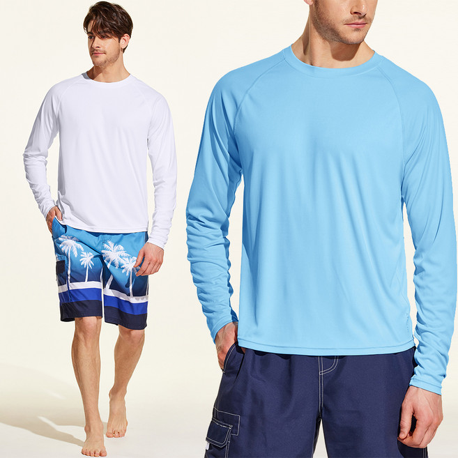 애슬리오 남성용 스윔웨어 긴팔 티셔츠 2종 세트, 화이트, 오션