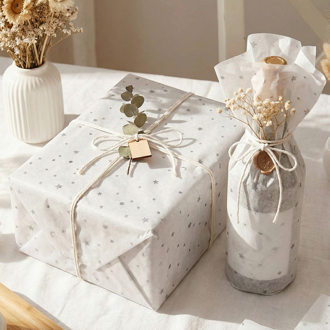 리드홈 선물포장용 2절 습자지 70 x 48 cm, 화이트 + 실버별달, 20개