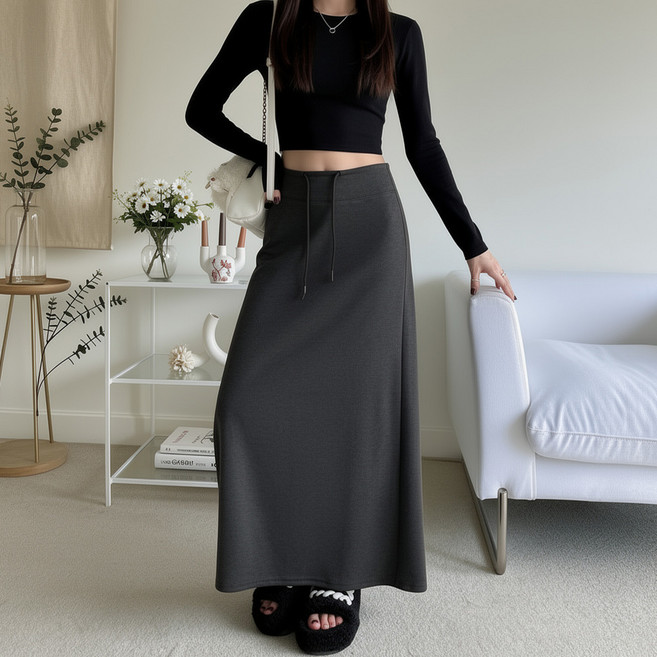 UNHEVE 女款抽繩鬆緊帶長裙