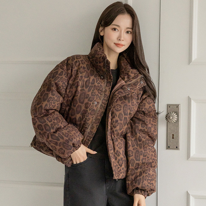 BURU N JUDY 女款豹紋鋪棉抽繩外套 OQLJP502B