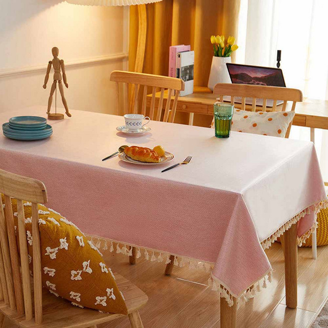 라이프크런치 태슬 심플 다용도 TPU 코팅 방수 식탁보, 80 x 120 cm, 핑크